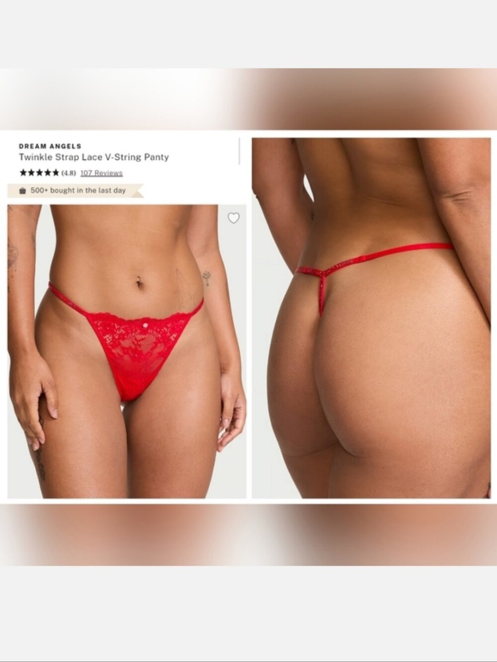 Victoria's Secret Dream Angels Sexy Twinkle Strap Lace V-string Panty RED MEDIUM